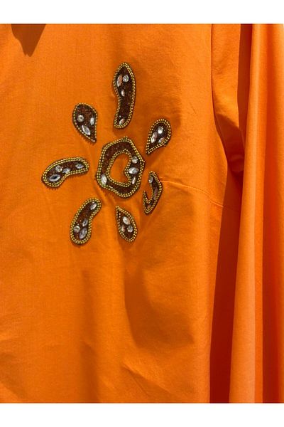 FUAT GÜRSEN Bead Embroidered Shirt Collar Button Closure Large Size Tunic