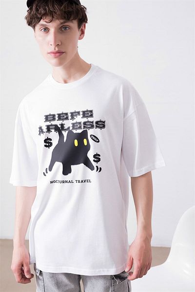 Trendiz Λευκό μπλουζάκι Unisex Befearless Cat
