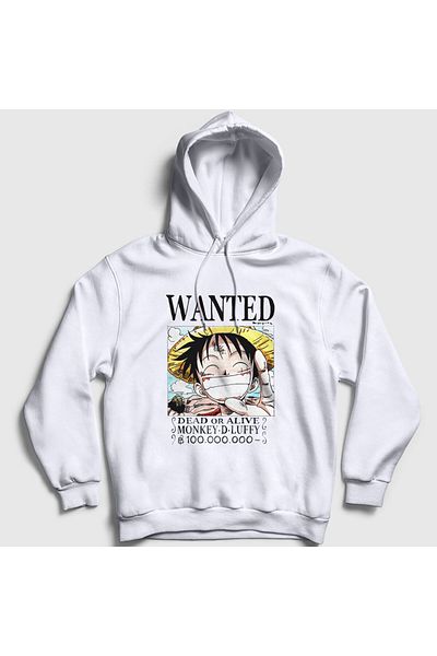 Presmono Λευκό One Piece Anime Wanted Unisex φούτερ με κουκούλα - 136197 ττ