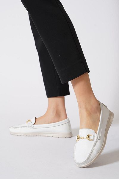 Moda Pie Piele albă Taorga Saddler Cataramă Balerini damă din piele naturală