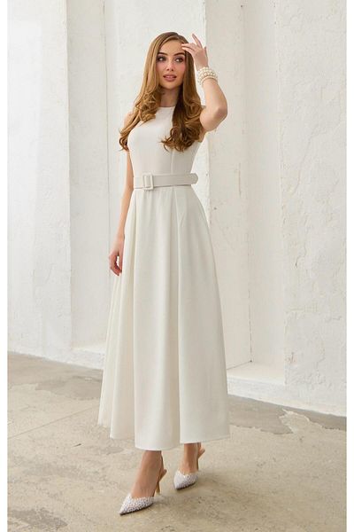 Elbee Fashion Woman Ecru Halter Neck Flared Dress