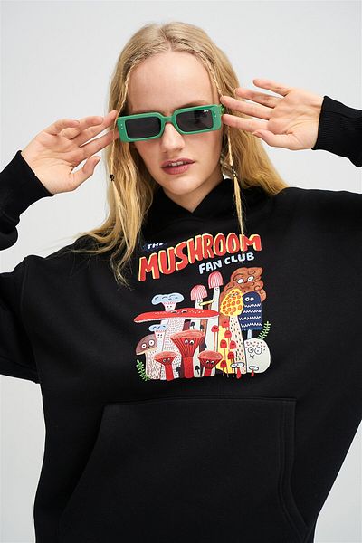 Trendiz Unisex The Mushroom Fan Club Μαύρο φούτερ με κουκούλα