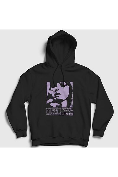 Presmono Taylor Swift Unisex Μαύρη κουκούλα Midnights φούτερ - 443611 ττ