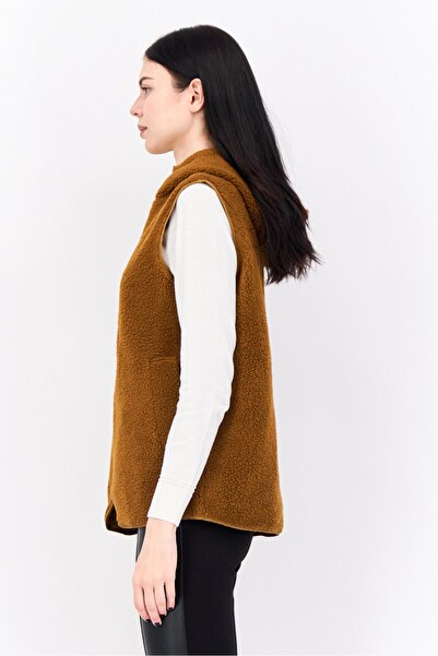 ASOS Women Textured Sleeveless Sherpa Jacket, Brown