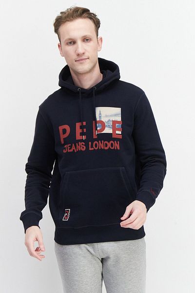 Pepe Jeans Men Brand Logo Hooded Sweatshirt, Navy