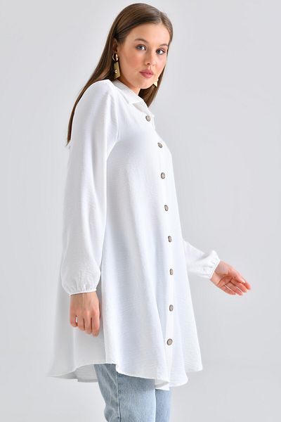 Saade White Wooden Buttoned Tunic