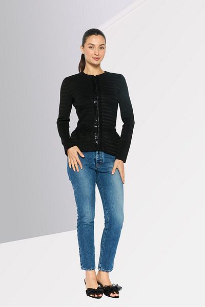Emporio Armani Women Round Neck Embellished Cardigan, Black