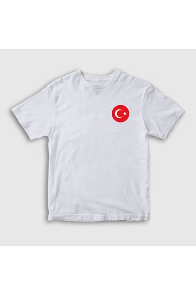 Presmono Tricou pentru copii unisex cu steag turcesc alb - Logo rotund cu stea lunii 444753 tt