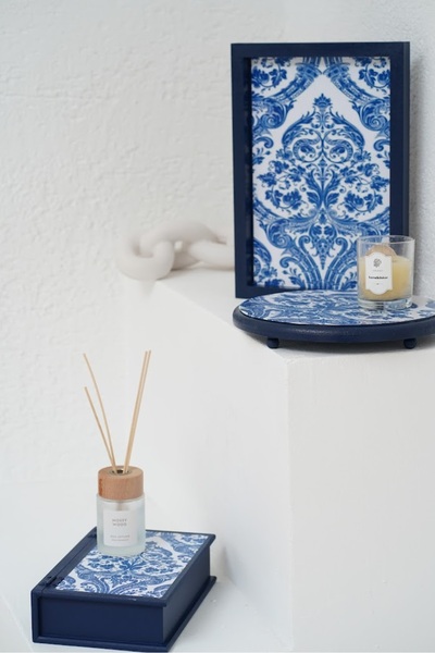 DEKORMED TASARIM BLUE BLANK 3LÜ SET (KUTU-TEPSİ-SUNUMLUK)