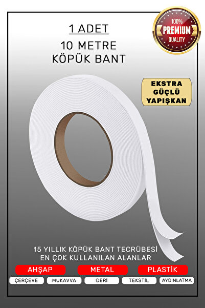Bytwo 1 Adet 10 Metre Köpük Bant - Çift Taraflı Bant - Güçlü Yapıştırıcı - Be...