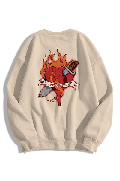 Trendiz Unisex Φούτερ με λαιμόκοψη Love Hate Crew Hoodie Stone