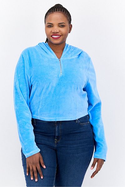 ASYOU Women Solid Long Sleeves Hooded Sweatshirt, Blue