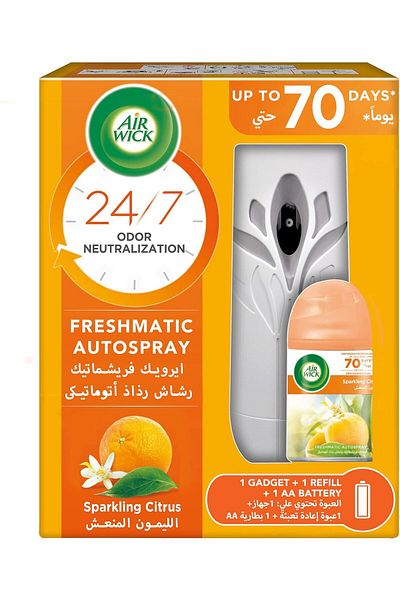 Air Wick Freshmatic Spray & Refill, Sparkling Citrus, Eliminates Odors like Cat Litter, 250ml