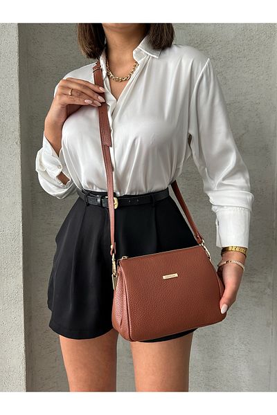 DERKON Genuine Leather Women's Crossbody Bag Amara Model Tan Color