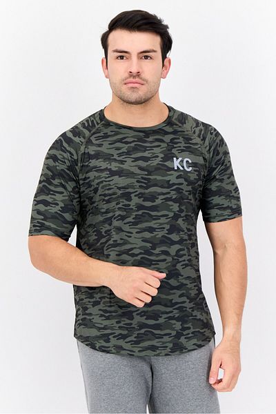 Kenneth Cole Men Crew Neck Short Sleeves Camouflage T-shirt, Olive