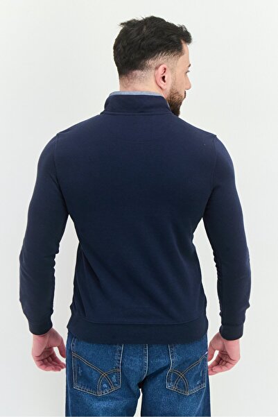 Perry Ellis Men Mock Neck Long Sleeves Embroidered Logo Sweatshirts, Navy Blue