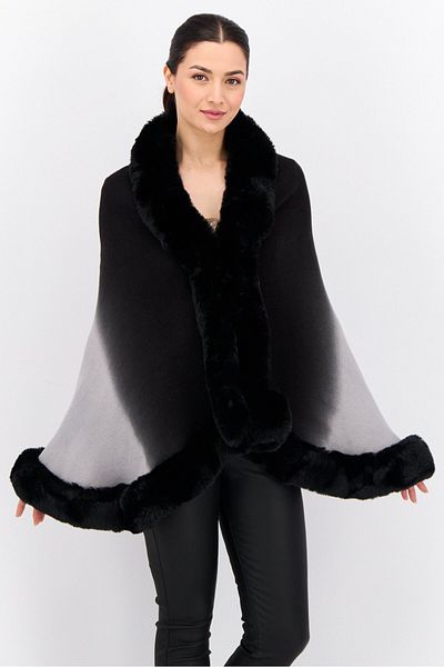 Adrienne Vittadini Women Ombre Faux Fur Poncho, Black
