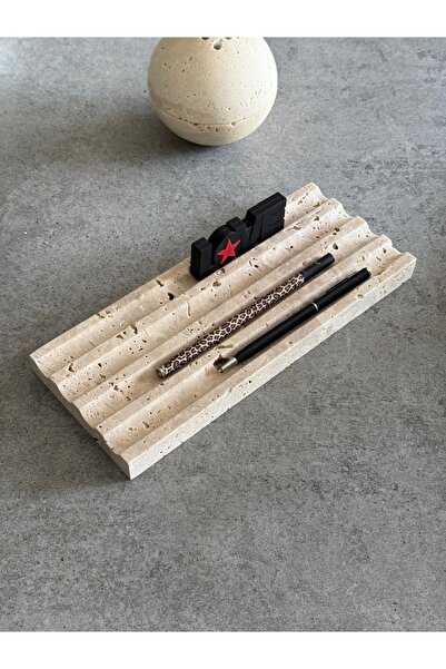 3Wdesign Ofis Masa Üstü Dekoratif Traverten Kalemlik