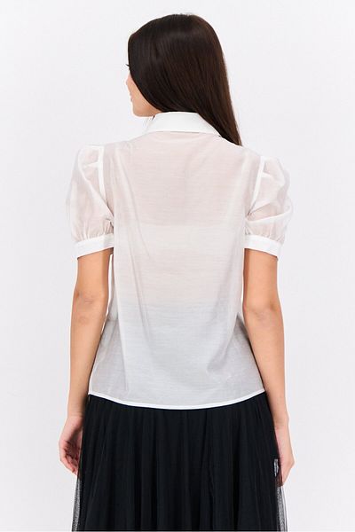 Steve Madden Women Spread Collar Short Sleeves Ruffle Shirt, White