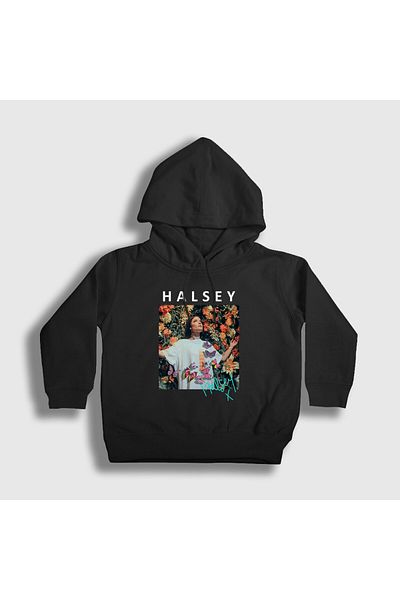 Presmono Унисекс детски черен суитшърт с качулка Halsey - плакат „Любов и сила“ 461109tt