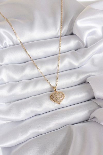 Clariss 316L سلسلة الصلب لون الذهب الزركون حجر التفاصيل القلب نموذج قلادة المرأة