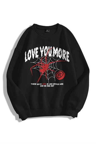 Trendiz Unisex Love You More Φούτερ με λαιμόκοψη μαύρο με κουκούλα