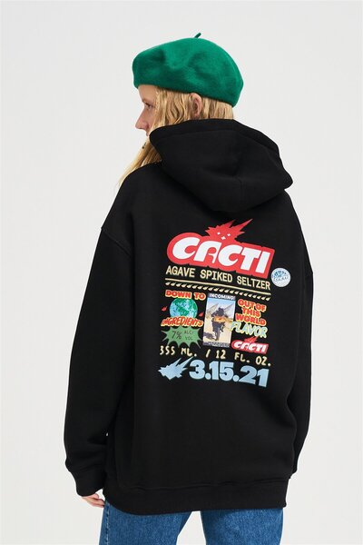 Trendiz ΦΟΥΤΕΡΦΟΥΤΕΡ UNISEX ΜΑΥΡΟ ΚΑΚΤΟ ΠΙΣΩ ΕΚΤΥΠΩΜΕΝΟ OVERSIZE ΚΟΠΗ