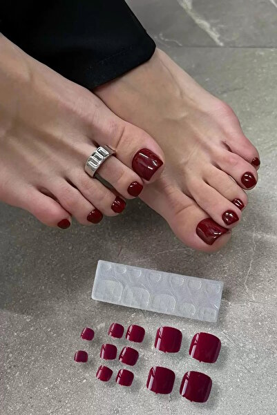 CAŞ DEKORASYON 12'li Bordo Renk Ayak Takma Tırnak Seti