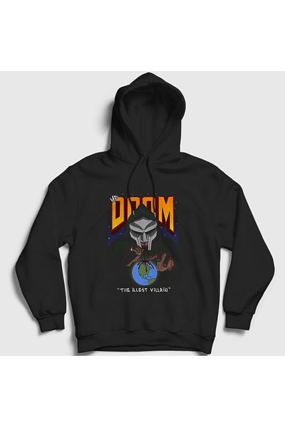 Presmono Унисекс черен суитшърт с качулка Mf Doom - The Illest Villain Rap 456100tt