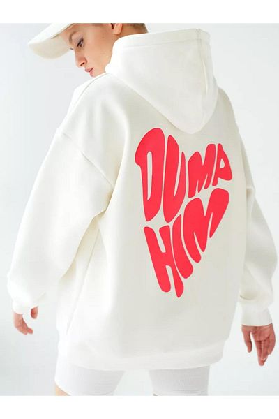 Cupla Hanorac alb unisex Dump Him