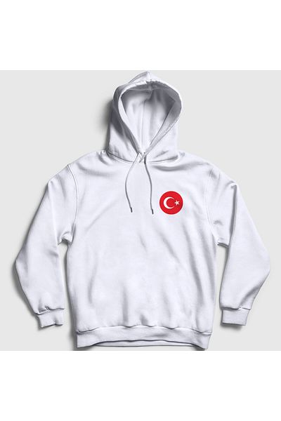 Presmono Λευκή τουρκική σημαία με λογότυπο Unisex φούτερ - με κουκούλα, στρογγυλό αστέρι σελήνης 444800 ττ