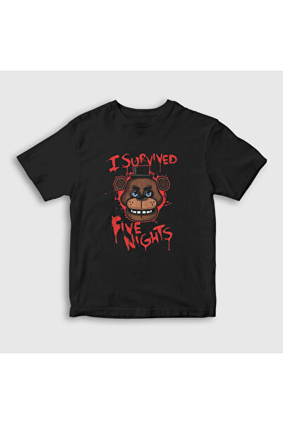 Presmono Unisex Çocuk Siyah Survived Fnaf Five Nights At Freddy's T-Shirt 472...