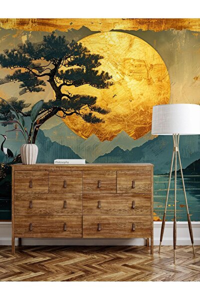 MORDENTE HOME Japon manzara duvar kağıdı, ağaç ve kuş duvar kağıdı (İSTENİLEN ÖLÇÜDE ÜRETİLMEKTEDİR)