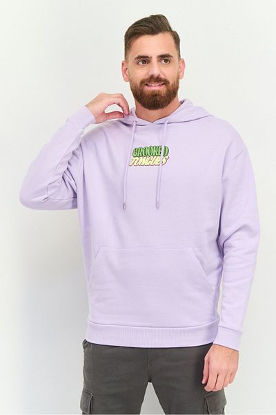 Asos Design Men Hooded Graphic Print Sweatshirt, Lilac