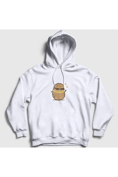 Presmono Λευκό φούτερ με κουκούλα Unisex Hip Hop Kawaii Potato - 450057 ττ