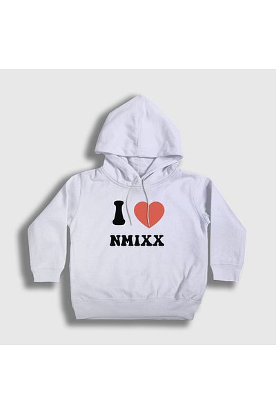 Presmono Hanorac alb unisex pentru copii - I Love Nmixx K Pop, cu glugă, 435501 tt
