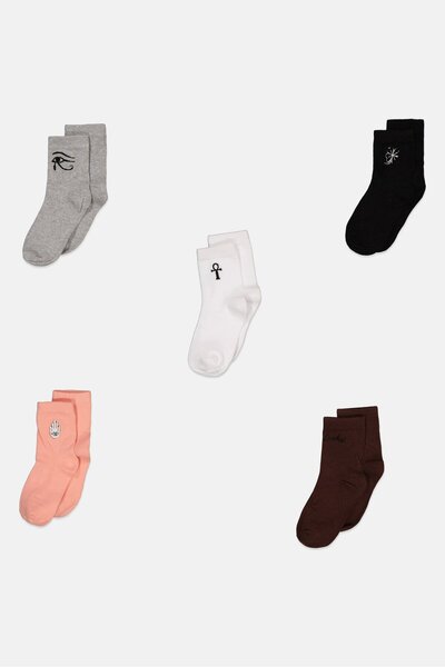 Don't Call Me Jennyfer جوارب نسائية للكاحل، 5 أزواج، خوخي/أسود/رمادي/أبيض/بني