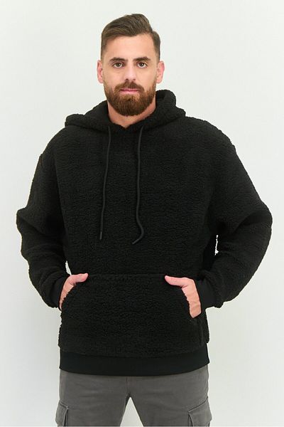 Asos Design Men Oversized Hooded Textured Long Sleeve Sweatshirt, Black
