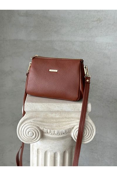 DERKON Genuine Leather Women's Crossbody Bag Amara Model Tan Color
