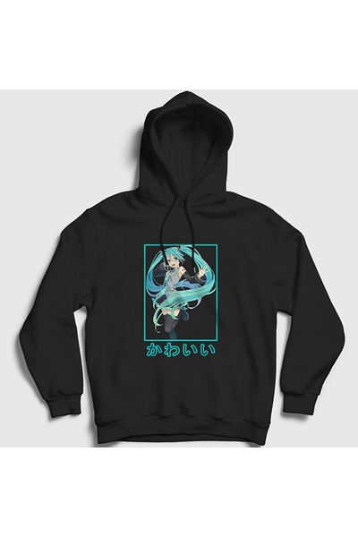 Presmono Унисекс суитшърт с качулка Miku Hatsune, черен - 439550tt