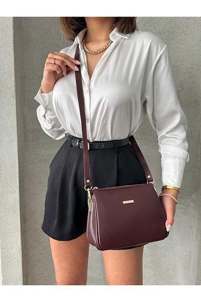 DERKON Genuine Leather Women's Crossbody Bag Amara Model Claret Red Color