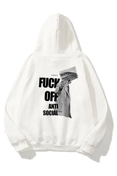Trendiz Unisex F Off Anti Social Sweatshirt Hoodie White