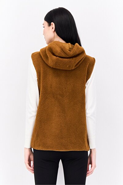 ASOS Women Textured Sleeveless Sherpa Jacket, Brown