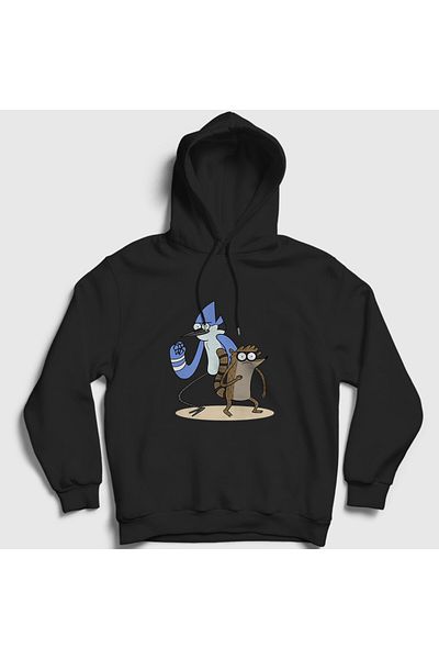 Presmono Φούτερ Mordecai and Rigby Unisex με μαύρη κουκούλα - Κανονική παράσταση 449270 ττ