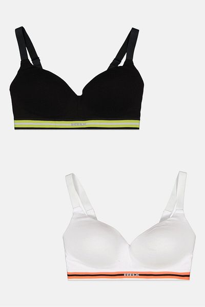RBX Women 2 Pack Brand Logo Padded Non Wire Cross Strap Bra, White