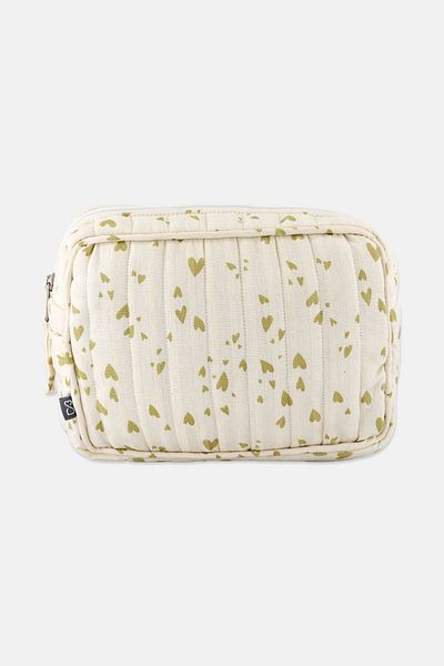 Muy Mucho Heart Print Toiletry Bag 21 L X 16 W X 7 H Cm, Ivory