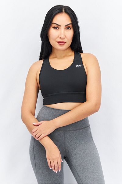 Reebok حمالة صدر رياضية بشعار العلامة التجارية للنساء، باللون الأسود