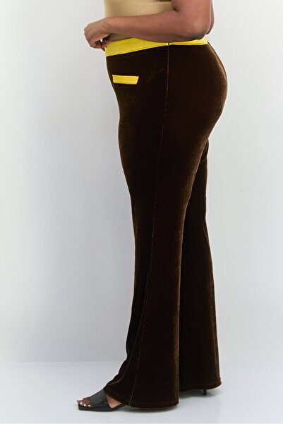 Labelrail x Franceska Perks Women Plus Size Velvet Wide Pants, Dark Brown