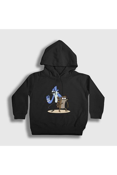 Presmono Унисекс детски суитшърт с качулка Mordecai and Rigby - черен - Regular Show 449209tt
