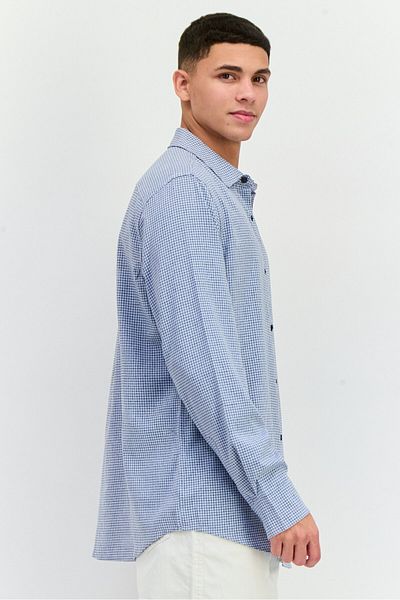 Perry Ellis Men Stretch Fit Micro Check Long Sleeves Casual Shirt, Navy